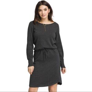 NWT Prana Leigh Organic Cotton Sweater Dress Drop Waist Drawstring Black
